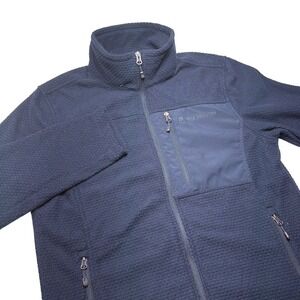 Free Country Mens Small Grid‎ Fleece Jacket Full Zip Mock Neck Pockets